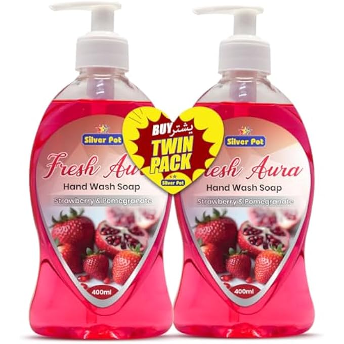 Silver Pot STRAWBERRY & POMEGRANATE HAND WASH PACK OF 2 (400ML)  FORMULA WITH REFRESHING STRAWBERRY & POMEGRANATE SCENT, EFFECTIVE GERM PROTECTION, AND DAILY HYGIENE - Image 1